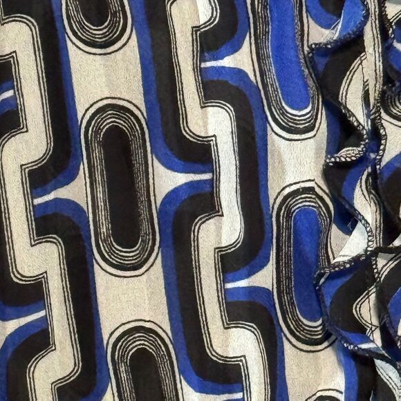 Worthington Blouse Womens XL Blue White Black Accordion Button Front Long Sleeve - Picture 7 of 14